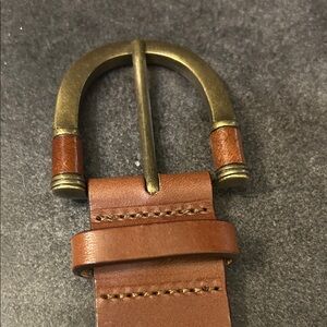 Eddie Bauer Brown Leather Belt with Brass-tone Horseshoe Buckle 41 inches